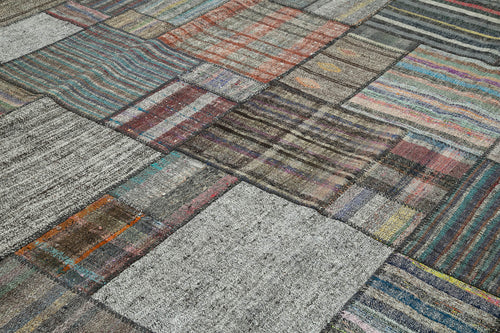 Kırk Yama Gri Patchwork Pamuk Yün El Dokuma Halısı 328x416 Agacan