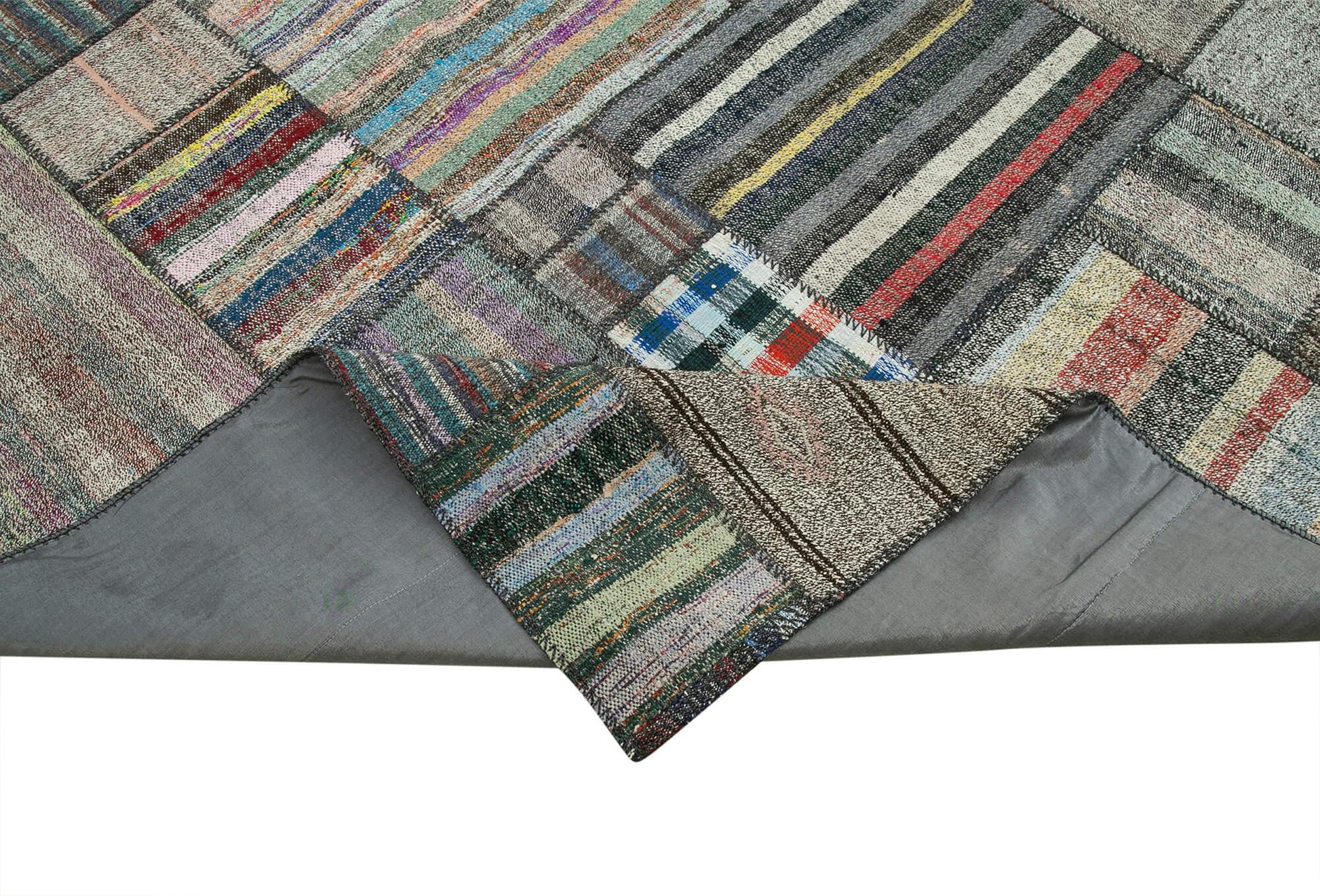 Kırk Yama Gri Patchwork Pamuk Yün El Dokuma Halısı 328x416 Agacan