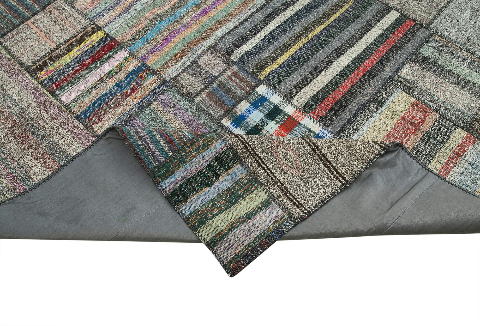 Kırk Yama Gri Patchwork Pamuk Yün El Dokuma Halısı 328x416 Agacan