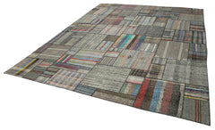 Kırk Yama Gri Patchwork Pamuk Yün El Dokuma Halısı 326x410 Agacan