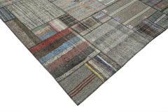 Kırk Yama Gri Patchwork Pamuk Yün El Dokuma Halısı 326x410 Agacan