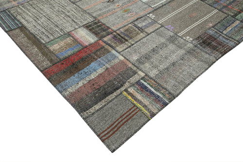 Kırk Yama Gri Patchwork Pamuk Yün El Dokuma Halısı 326x410 Agacan