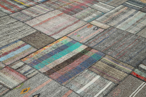Kırk Yama Gri Patchwork Pamuk Yün El Dokuma Halısı 326x410 Agacan