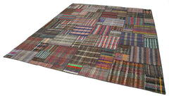 Kırk Yama Gri Patchwork Pamuk Yün El Dokuma Halısı 328x410 Agacan