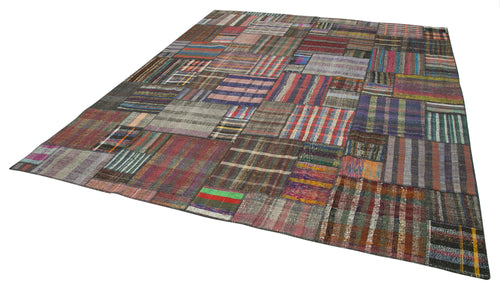 Kırk Yama Gri Patchwork Pamuk Yün El Dokuma Halısı 328x410 Agacan