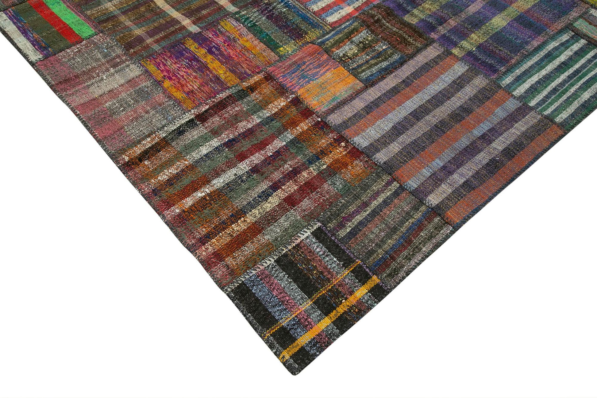 Kırk Yama Gri Patchwork Pamuk Yün El Dokuma Halısı 328x410 Agacan
