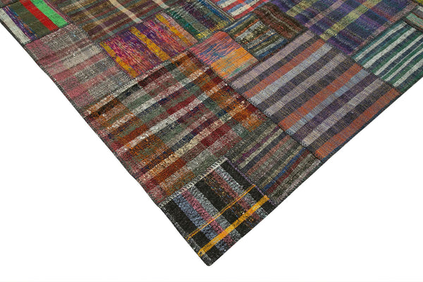 Kırk Yama Gri Patchwork Pamuk Yün El Dokuma Halısı 328x410 Agacan