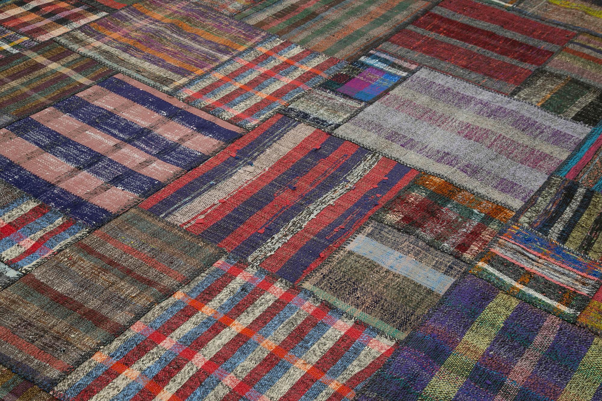 Kırk Yama Gri Patchwork Pamuk Yün El Dokuma Halısı 328x410 Agacan