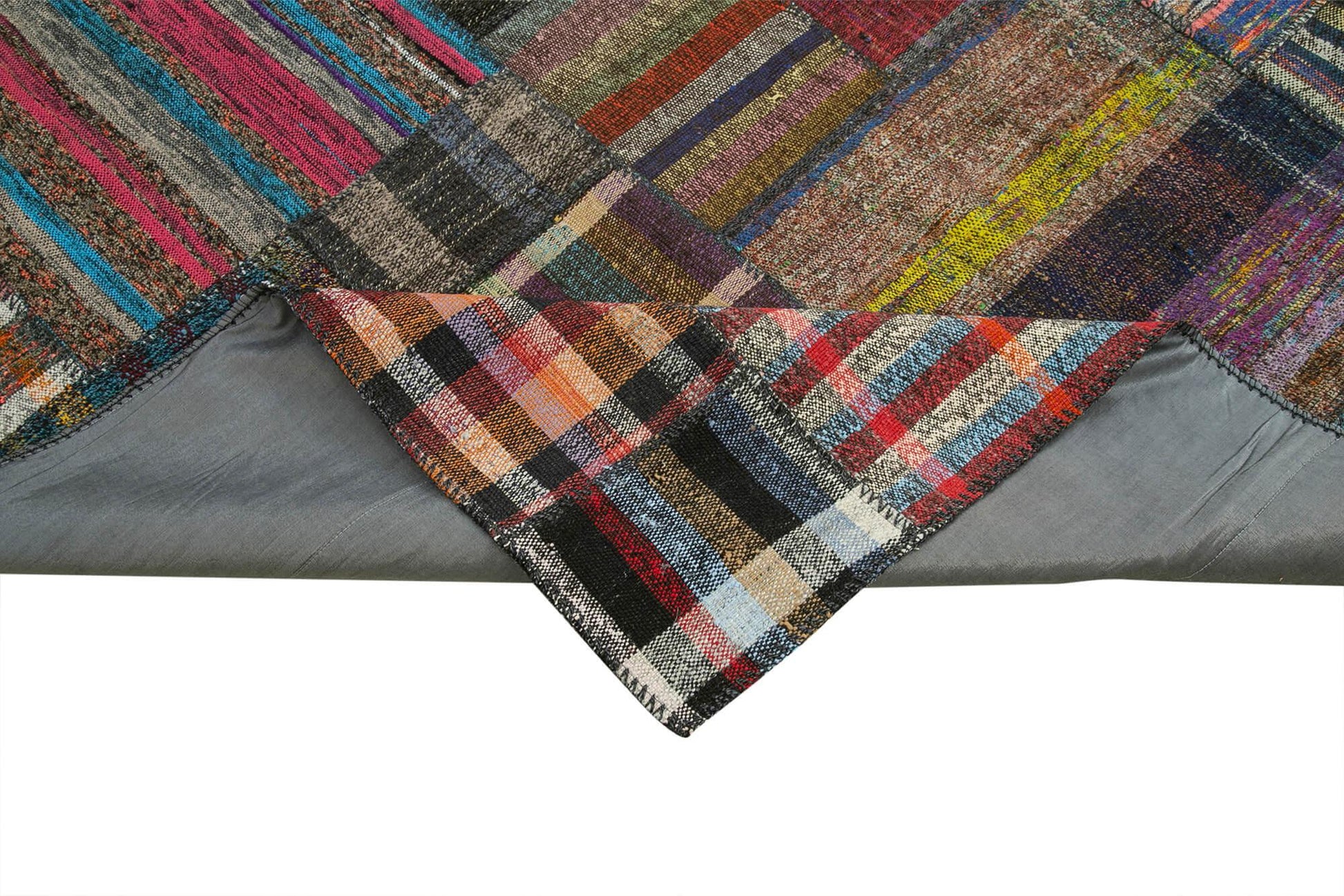 Kırk Yama Gri Patchwork Pamuk Yün El Dokuma Halısı 328x410 Agacan