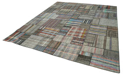 Kırk Yama Gri Patchwork Pamuk Yün El Dokuma Halısı 330x411 Agacan