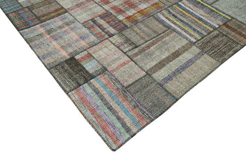 Kırk Yama Gri Patchwork Pamuk Yün El Dokuma Halısı 330x411 Agacan