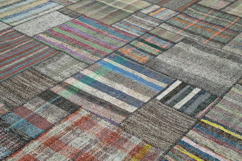 Kırk Yama Gri Patchwork Pamuk Yün El Dokuma Halısı 330x411 Agacan