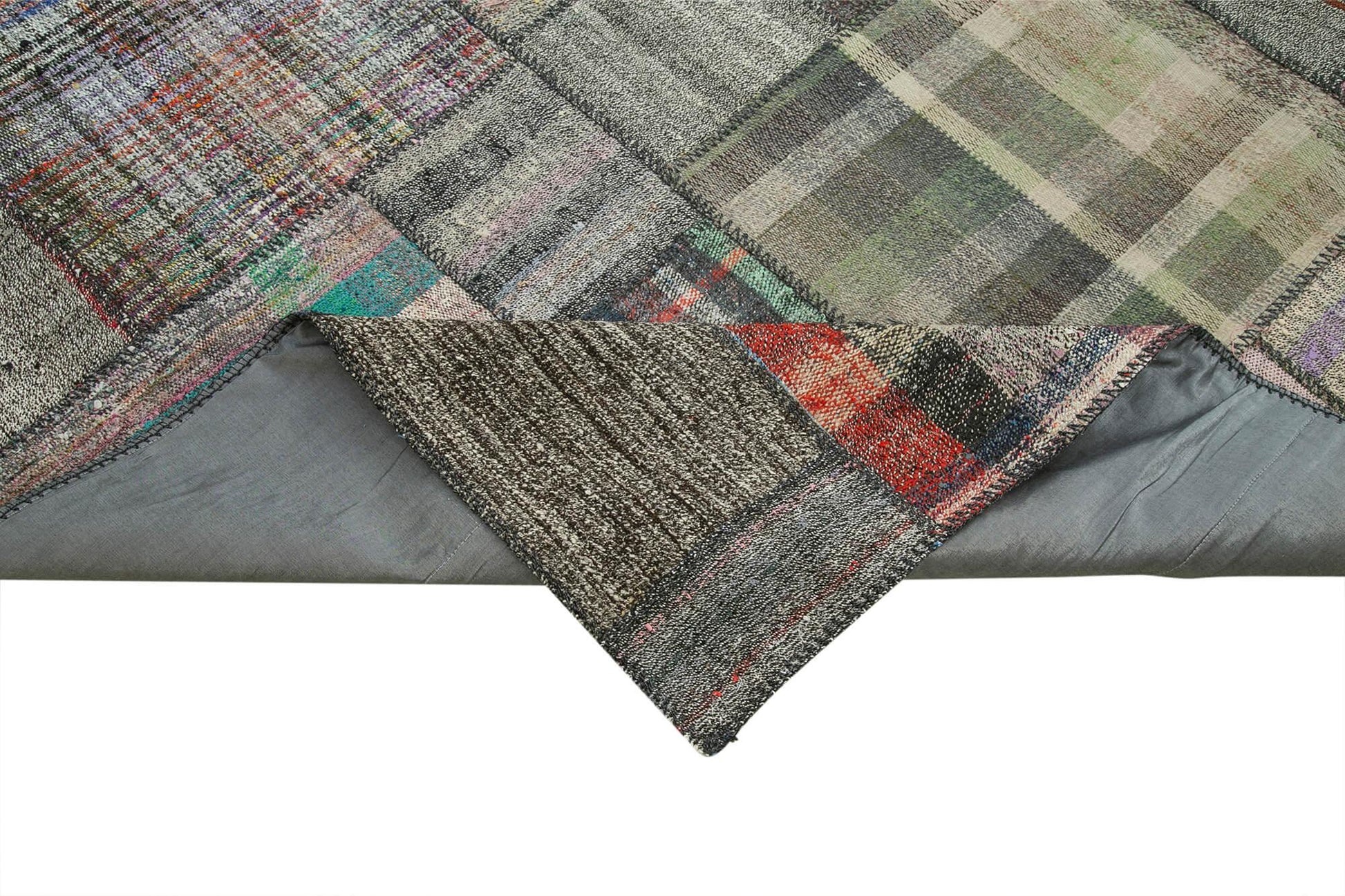 Kırk Yama Gri Patchwork Pamuk Yün El Dokuma Halısı 330x411 Agacan