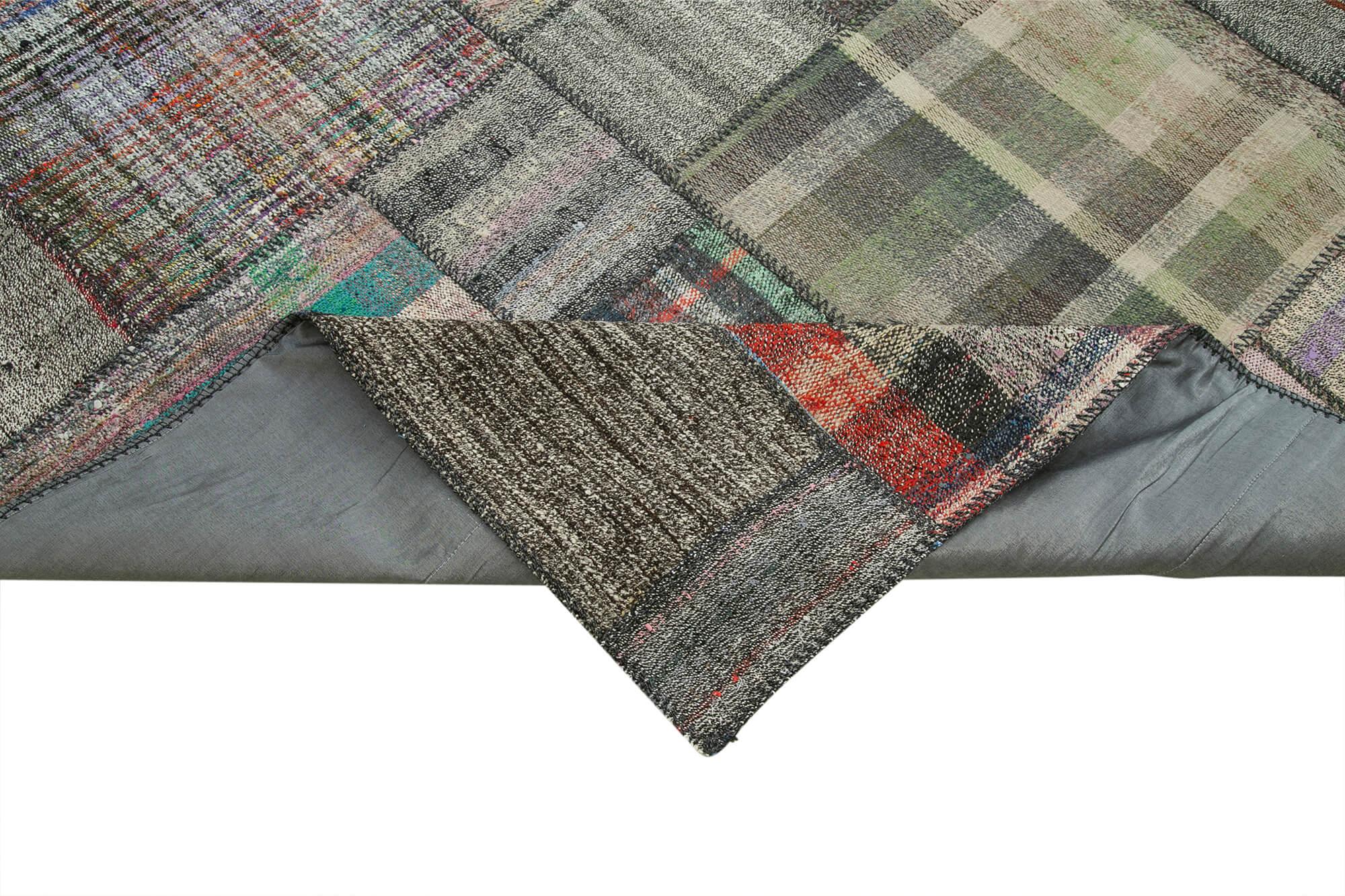 Kırk Yama Gri Patchwork Pamuk Yün El Dokuma Halısı 330x411 Agacan