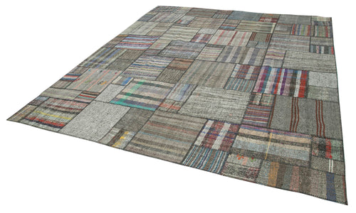 Kırk Yama Gri Patchwork Pamuk Yün El Dokuma Halısı 330x412 Agacan
