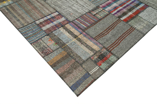 Kırk Yama Gri Patchwork Pamuk Yün El Dokuma Halısı 330x412 Agacan