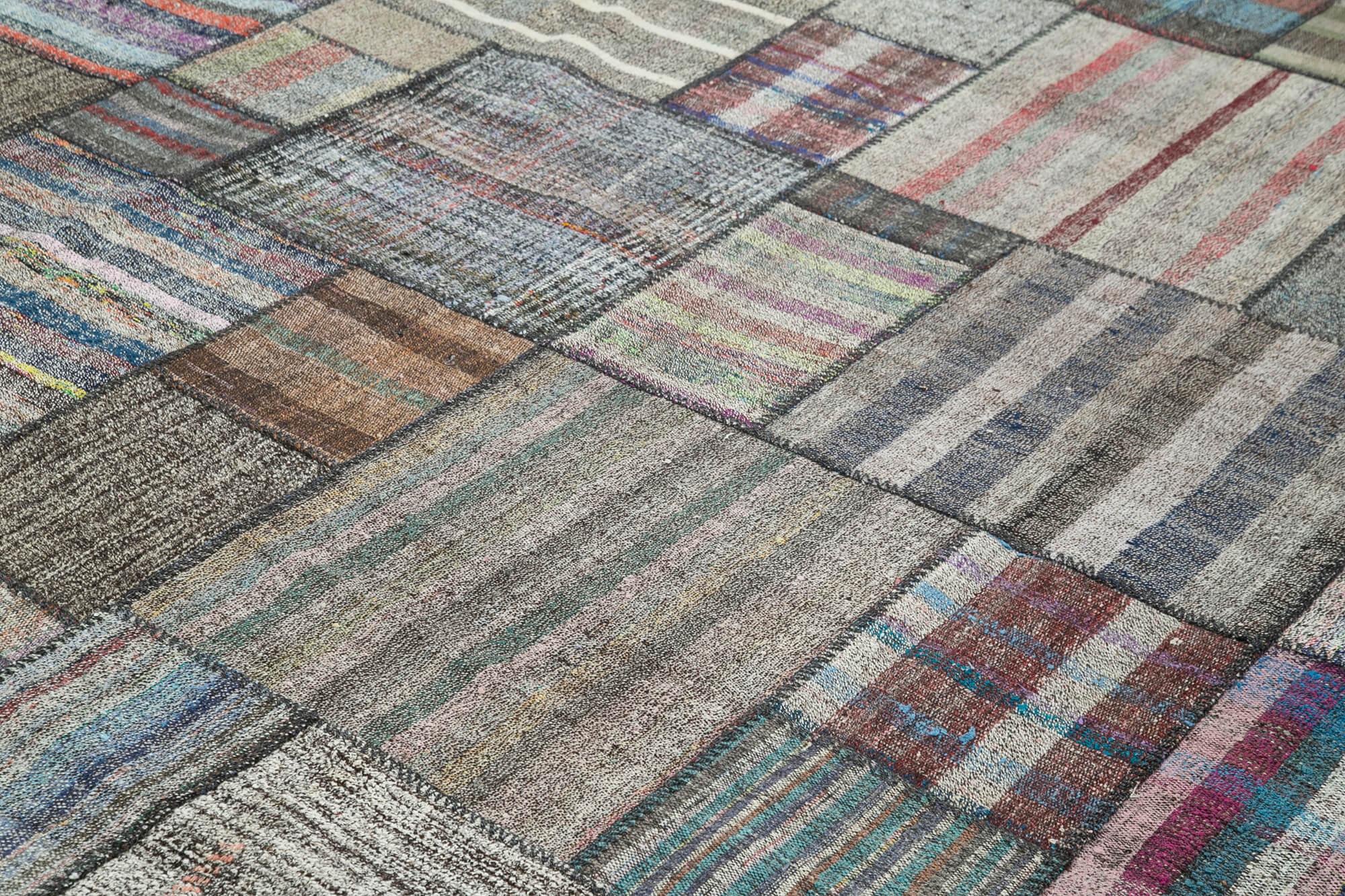 Kırk Yama Gri Patchwork Pamuk Yün El Dokuma Halısı 330x412 Agacan