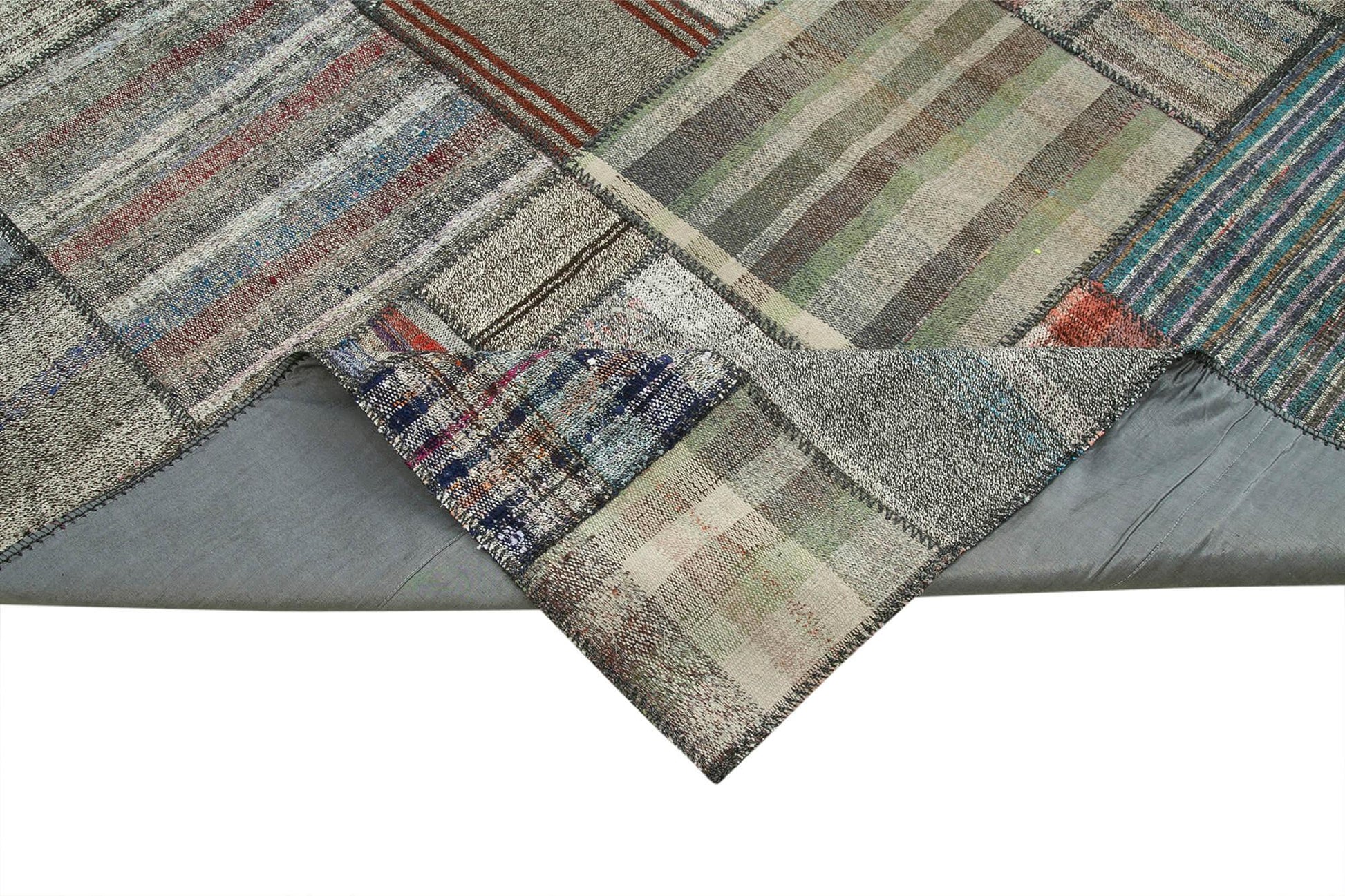 Kırk Yama Gri Patchwork Pamuk Yün El Dokuma Halısı 330x412 Agacan
