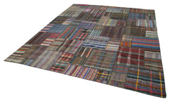 Kırk Yama Gri Patchwork Pamuk Yün El Dokuma Halısı 327x408 Agacan