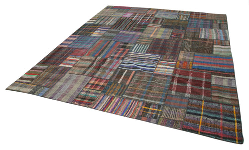 Kırk Yama Gri Patchwork Pamuk Yün El Dokuma Halısı 327x408 Agacan