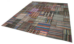 Kırk Yama Gri Patchwork Pamuk Yün El Dokuma Halısı 330x412 Agacan