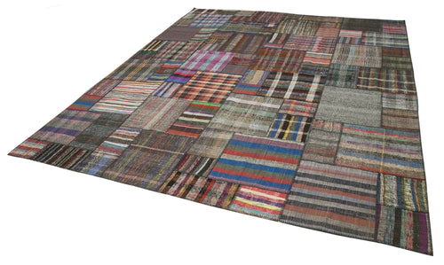 Kırk Yama Gri Patchwork Pamuk Yün El Dokuma Halısı 330x412 Agacan