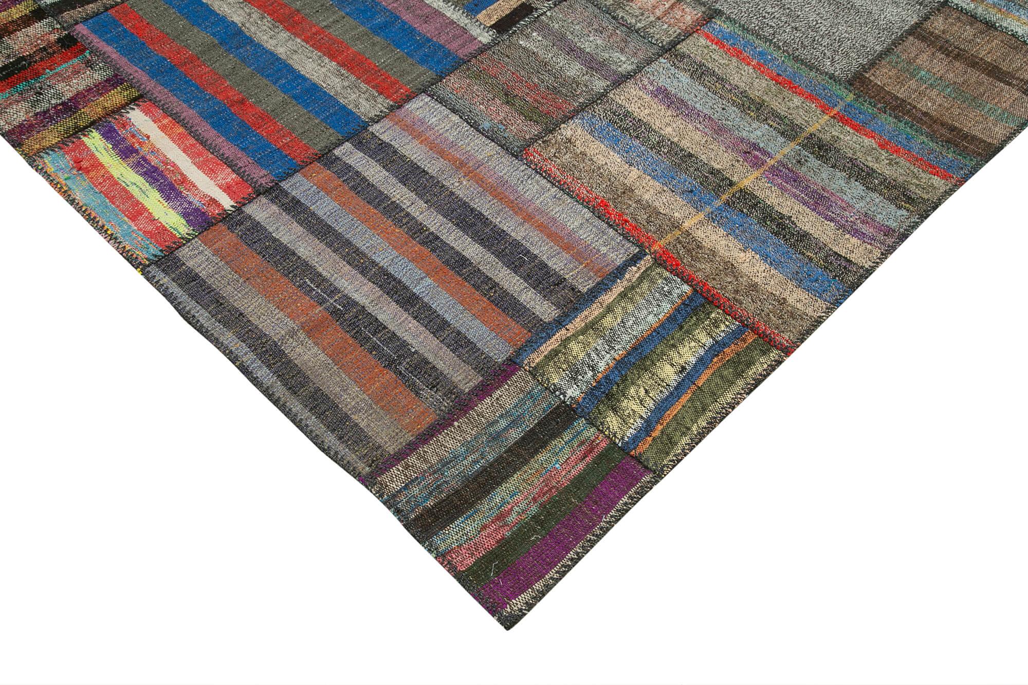 Kırk Yama Gri Patchwork Pamuk Yün El Dokuma Halısı 330x412 Agacan