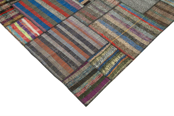 Kırk Yama Gri Patchwork Pamuk Yün El Dokuma Halısı 330x412 Agacan