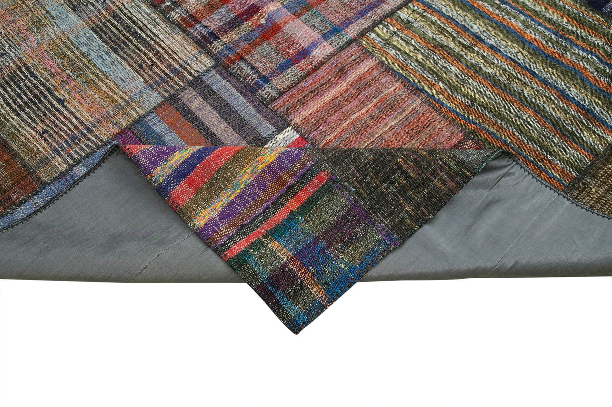 Kırk Yama Gri Patchwork Pamuk Yün El Dokuma Halısı 330x412 Agacan