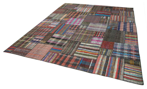 Kırk Yama Gri Patchwork Pamuk Yün El Dokuma Halısı 329x408 Agacan