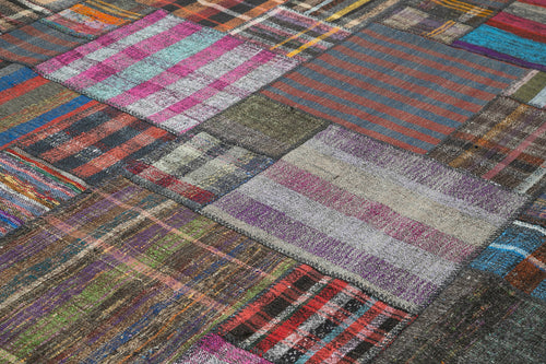 Kırk Yama Gri Patchwork Pamuk Yün El Dokuma Halısı 329x408 Agacan