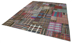 Kırk Yama Gri Patchwork Pamuk Yün El Dokuma Halısı 330x409 Agacan