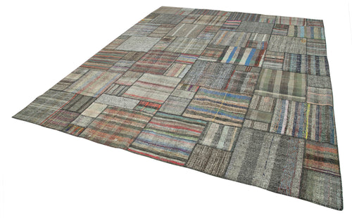 Kırk Yama Gri Patchwork Pamuk Yün El Dokuma Halısı 327x407 Agacan