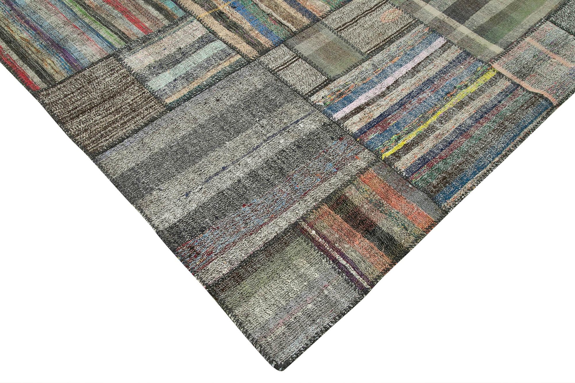 Kırk Yama Gri Patchwork Pamuk Yün El Dokuma Halısı 327x407 Agacan