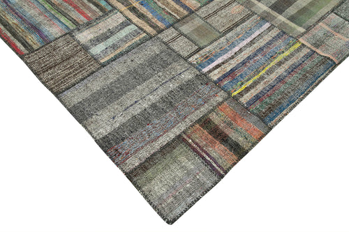 Kırk Yama Gri Patchwork Pamuk Yün El Dokuma Halısı 327x407 Agacan