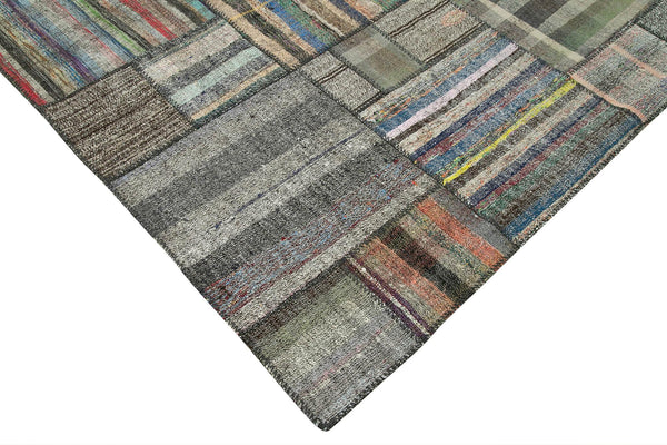 Kırk Yama Gri Patchwork Pamuk Yün El Dokuma Halısı 327x407 Agacan