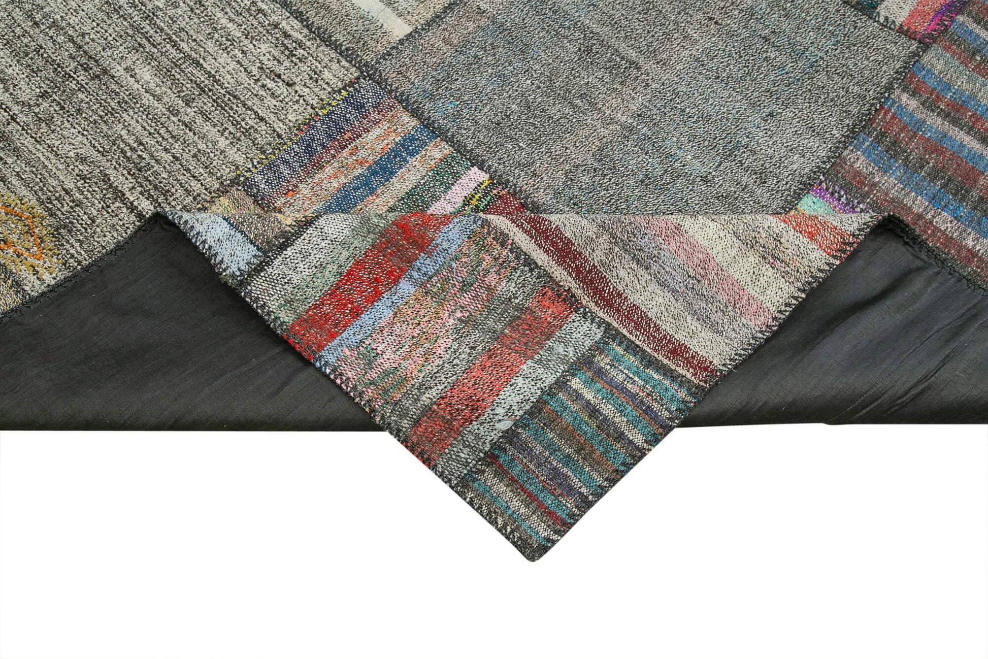 Kırk Yama Gri Patchwork Pamuk Yün El Dokuma Halısı 327x407 Agacan