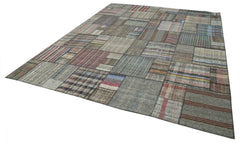 Kırk Yama Gri Patchwork Pamuk Yün El Dokuma Halısı 330x416 Agacan