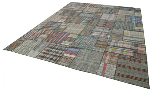 Kırk Yama Gri Patchwork Pamuk Yün El Dokuma Halısı 330x416 Agacan