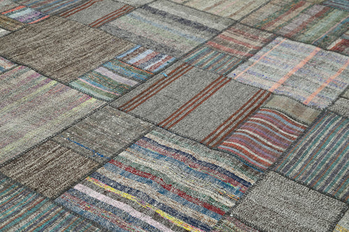 Kırk Yama Gri Patchwork Pamuk Yün El Dokuma Halısı 330x416 Agacan