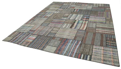Kırk Yama Gri Patchwork Pamuk Yün El Dokuma Halısı 328x414 Agacan