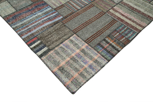 Kırk Yama Gri Patchwork Pamuk Yün El Dokuma Halısı 328x414 Agacan