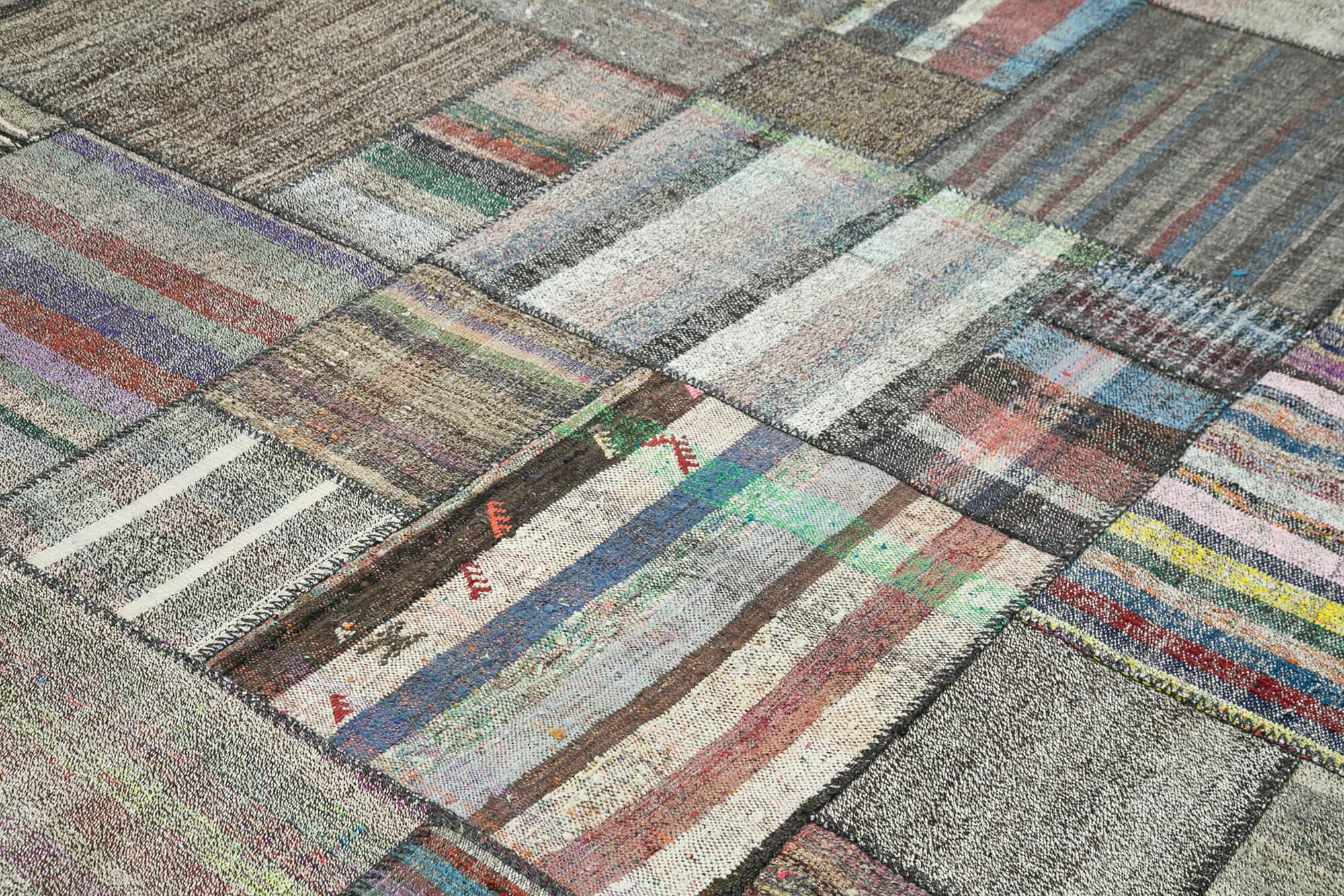 Kırk Yama Gri Patchwork Pamuk Yün El Dokuma Halısı 328x414 Agacan
