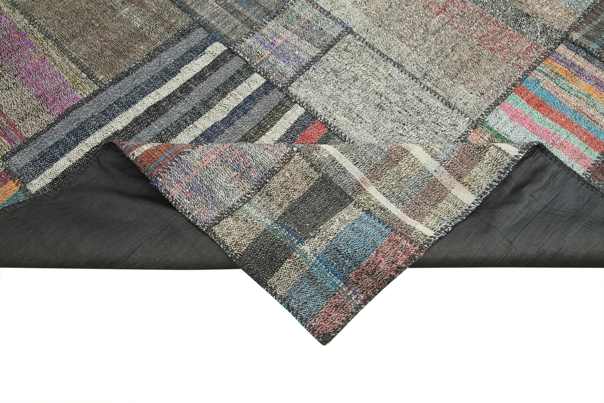 Kırk Yama Gri Patchwork Pamuk Yün El Dokuma Halısı 328x414 Agacan
