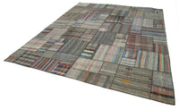 Tapis gris multicolore à motif patchwork, tissé à la main, 330x415 cm