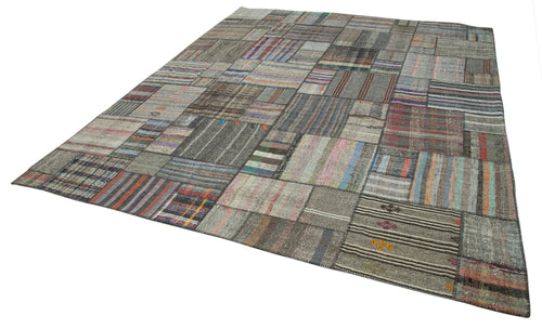 Kırk Yama Gri Patchwork Pamuk Yün El Dokuma Halısı 330x415 Agacan