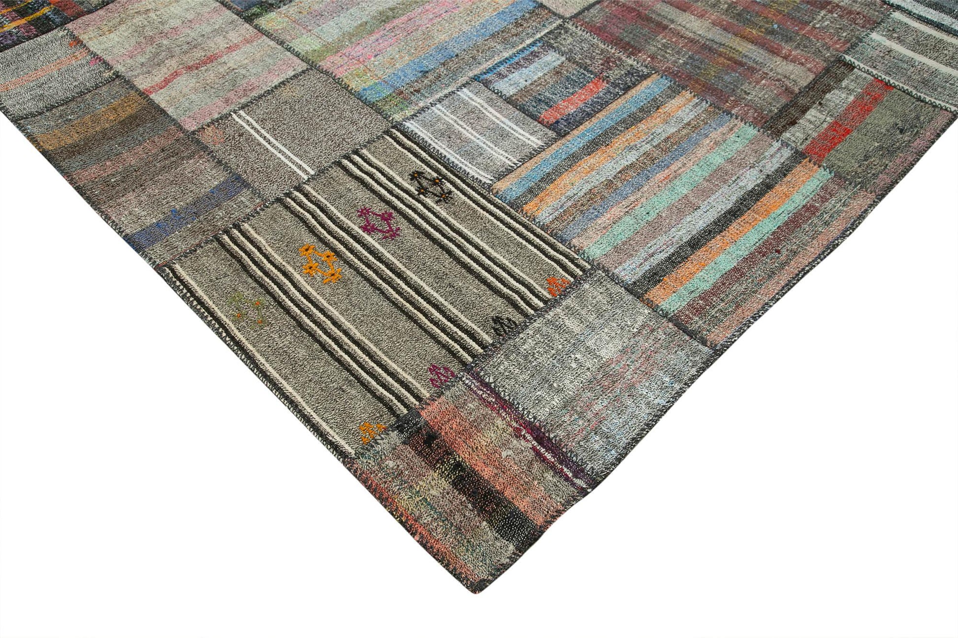 Kırk Yama Gri Patchwork Pamuk Yün El Dokuma Halısı 330x415 Agacan