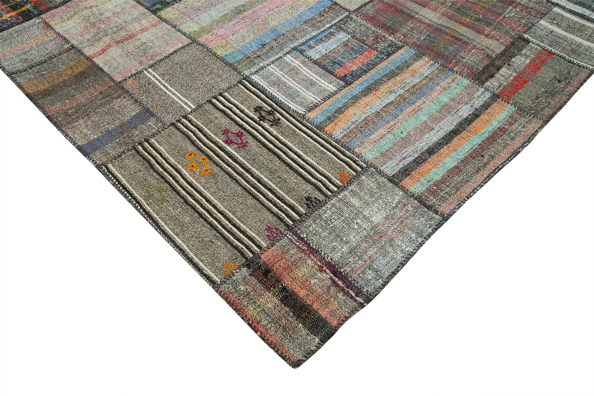 Kırk Yama Gri Patchwork Pamuk Yün El Dokuma Halısı 330x415 Agacan