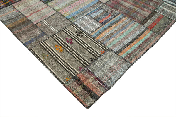 Kırk Yama Gri Patchwork Pamuk Yün El Dokuma Halısı 330x415 Agacan