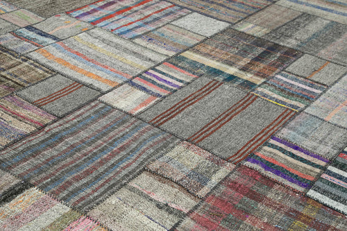 Kırk Yama Gri Patchwork Pamuk Yün El Dokuma Halısı 330x415 Agacan